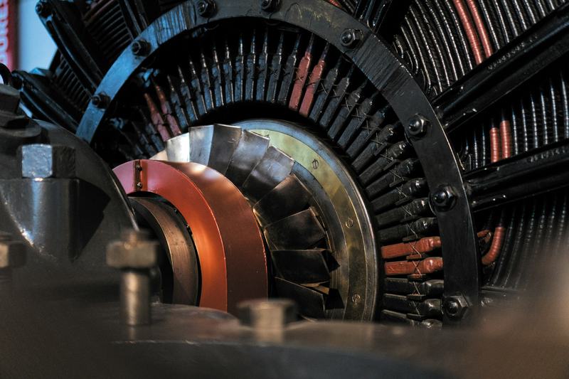 The windings of a large electrical machine, seen close up